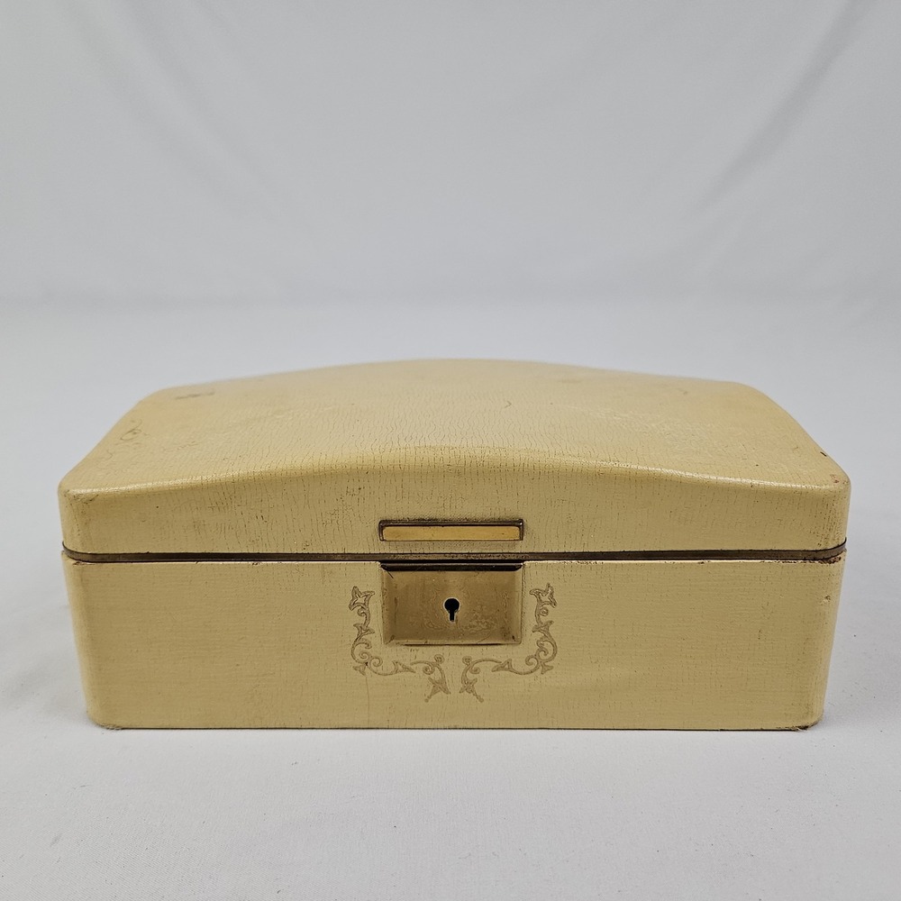 Vintage Jewelry Box Gold Embossed Faux Leather Farrington 50's Boho MCM